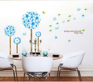 Beautiful Flower Tree Blue Wallpaper Removable Wall Sticker Mural 