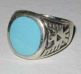 Mens Turquoise Thunderbird Sterling Silver Ring sz 10.5
