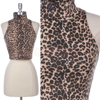   Over Animal Leopard Print Sleeveless Cropped Turtle Neck Tank Top Cute