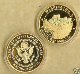 VIETNAM WALL MEMORIAL UNITED STATES 24 KT GOLD COIN NEW