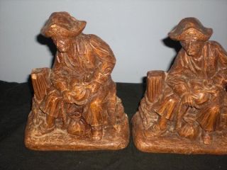 Vintage SYROCO Wood PIRATE Bookends 1960s Original Sticker 6x5.5