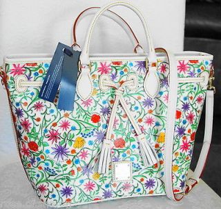 NEW DOONEY & BOURKE TASSEL FLORAL FLOWER TOTE WHITE LEATHER $238 NWT 
