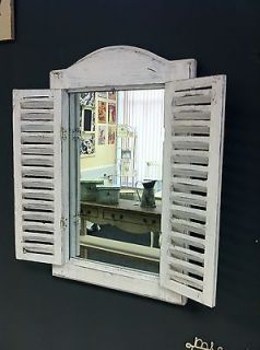 Decorative vintage ornate wall mirror with shutters chic shabby white