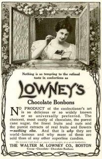 Lovely temptress in 1910 Lowneys Chocolate Bonbons advertisement