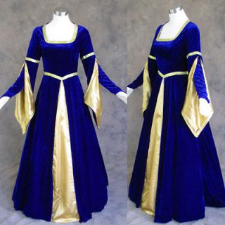 Medieval Renaissance Gown Dress Costume BLUE Wedding L