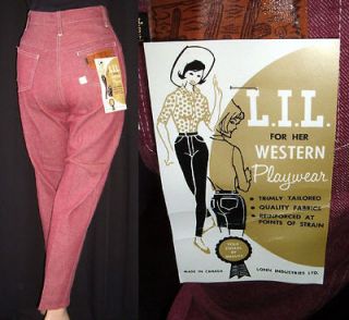 LIL Vtg 60s Western Playwear RED Denim Cigarette Pants Jeans Tapered 