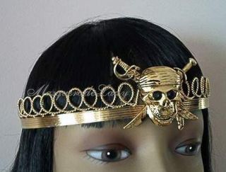 pirate tiara crown circlet gold skull gems buccaneer womens costume 