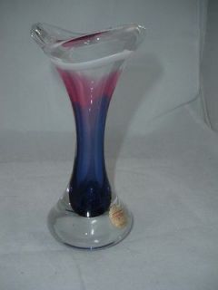 Vintage Beautiful Coquille Flygsfors 5 3/4 Cobalt Bllue To Pink Vase 