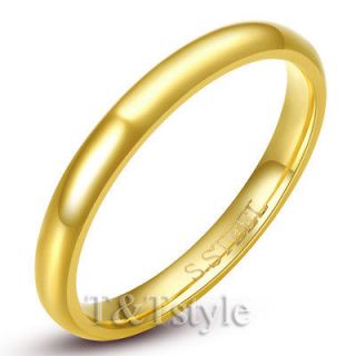 14K Gold GP 3mm Stainless Steel Band Ring Gold Size 10 (R138)