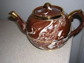 Vintage Sudlows Burslem Brown Marble Design Teapot Made in England