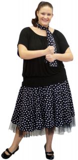 1950s/GREASE/​ROCK & ROLL Black & White Spot Jive Skirt in ALL PLUS 