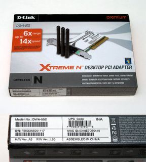 Link DWA 552 Xtreme N PCI Wireless Desktop Adapter Low Profile 
