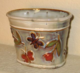 Tulips and Butterflies Planter / Cache Pot, oval shape, 4.5 tall 