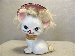 Vintage MidCentury Norcrest Kitty Cat Figure with Blonde Fluffy Hair 