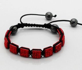 Square Shamballa Bracelet 10x10mm Red Crystal Beads
