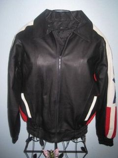 WILSON LEATHER SZ L JACKET WITH USA & AMERICAN FLAG LIKE EASY RIDER 