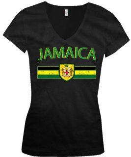   Crest Junior V Neck Tee T Shirt Jamaican Country Flag World Cup Soccer