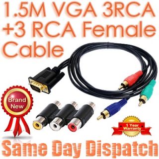 5M S VGA HD 15Pin to 3 RCA Component Video Card YPbPr TV Cable+ 