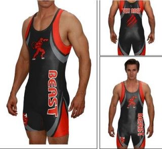 WRESTLING SINGLET BEAST WITH CUSTOM TEXT AREA ON THE BACK ADULT 