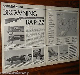 1980 BROWNING BAR 22 RIFLE Parts List~Assembly Article w/ Exploded 