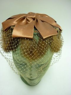 1950s Ranch Mink Hat w Satin Bow and Veil Jackie O Pillbox Perfect w 