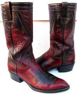Womens Vtg Lucchese 1883 Black Cherry Cowboy Boots 9.5 B Excellent 