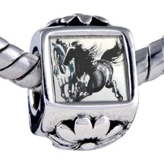 PUGSTER GALLOPING HORSE PAINTING CHARM PHOTO BEAD BRACELET Q78