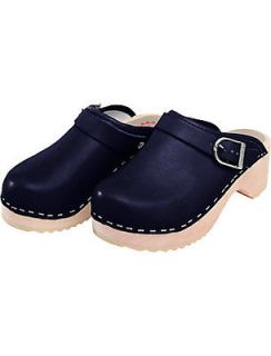 HANNA ANDERSSON Navy BLUE Leather SWEDISH CLOGS Shoes 40 41 upick