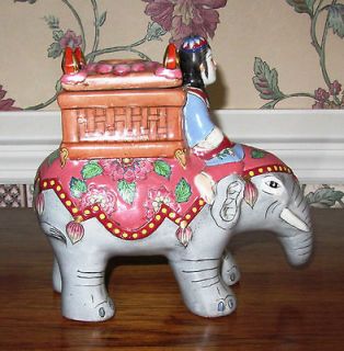 Andrea by Sadak Porcelain Elephant with Rider Planter or Figurine; Two 