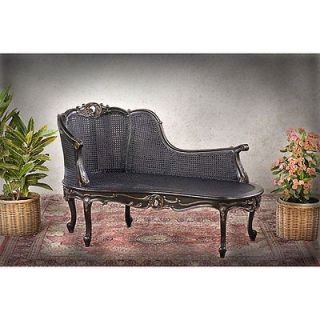   VINTAGE STYLE DISTRESSED MAHOGANY CANE BLACK/GOLD CHAISE,56WID​E