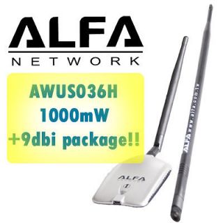 ALFA WLAN G AWUS036H USB Adapter 1000mW + 9dbi Antenna