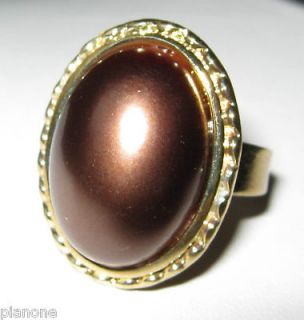 Amrita Singh Montauk Chocolate Brown Color Faux Pearl Ring 18kgp 