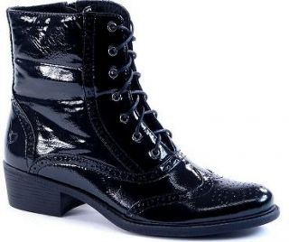 Heavenly feet black faux patent block heel ankle boot, great comfort 