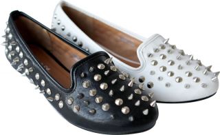 Jammy women slip on faux leather spike studded rivets flat loafer PUNK