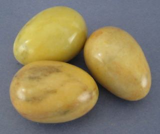 Lot of 3 Genuine Alabaster Marble Stone Eggs Hand Carved Sunny Yellow 