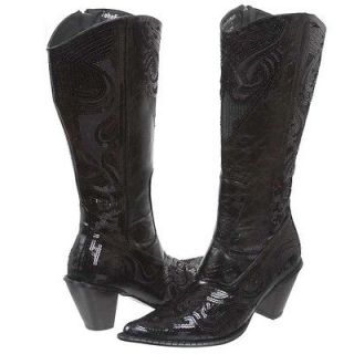 JOHN FASHION Western Mid calf Sequin Beaded Embroidered Cowgirl Boots