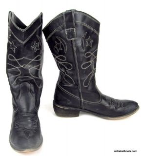 Sassy Aldo Black Leather Cowboy Boots Cut Out Moons & Stars Women 9