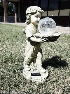 LIGHTED GIRL HOLDING COLOR CHANGING CRACKLE BALL STATUE SOLAR POWERED 