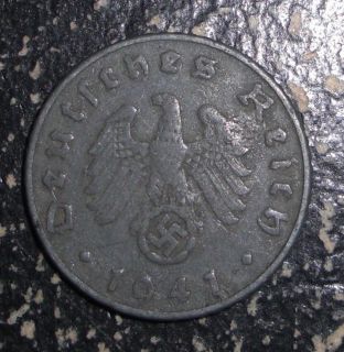1941 A WWII Germany 5 reichspfennig, eagle, swastika coin