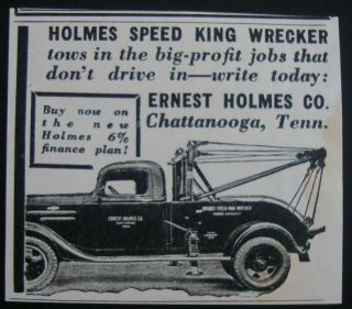 1936 HOLMES SPEED KING WRECKER TOW TRUCK CHATTANOOGA TENN AD