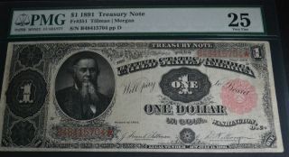 1891 $1 TREASURY NOTE (FR 351) PMG 25 LARGE NOTE US CURRENCY LOT 