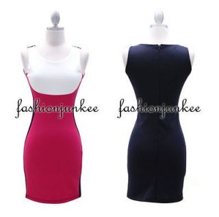 FUSCHIA ILLUSION Dress Color Block Slimming Body Con Tight Fitted Mini 