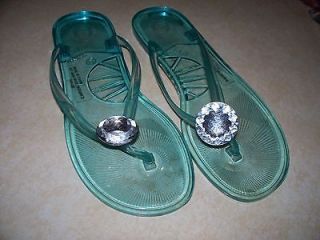 Aqua Marine Colored Jelly Thong Flip Flop Sandals  Large Glass Bling 