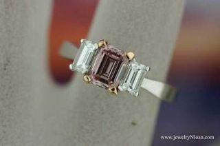 18K White Gold & Pink Diamond Three Stone GIA Ring