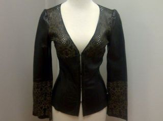 ARDEN B Black Laser Cut Corset Style Fitted Leather Jacket XS Bell 