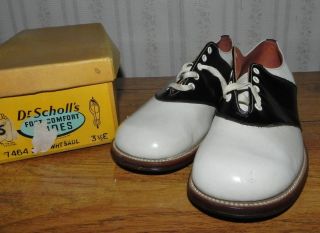Vintage 1940 50s Girls Leather Dr Schollls Shoes Saddle SHoe oxford 