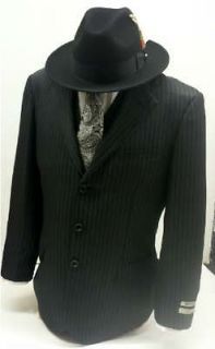 Mens Black Gangster Pinstripe vest Dress Suit 44 R 44R New Super 120s