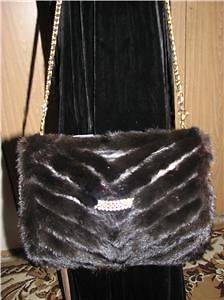 Mink Fur, Leather & Rhinestones 3 in 1 Hand Muff, Warmer, Hand Bag or 
