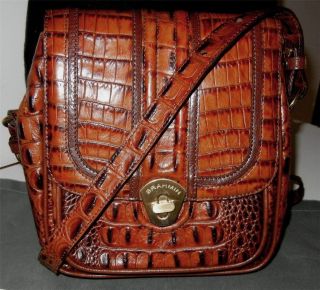 NEW EXOTIC BRAHMIN MELBOURNE PECAN Brown Croc Leather Handbag & Dust 