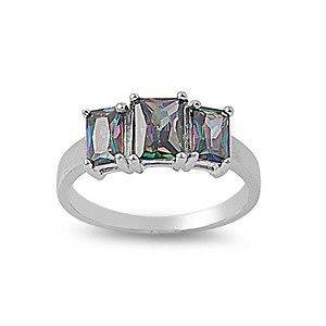 Sterling Silver Mystic Topaz CZ Ring With Accent Stones High Quality 